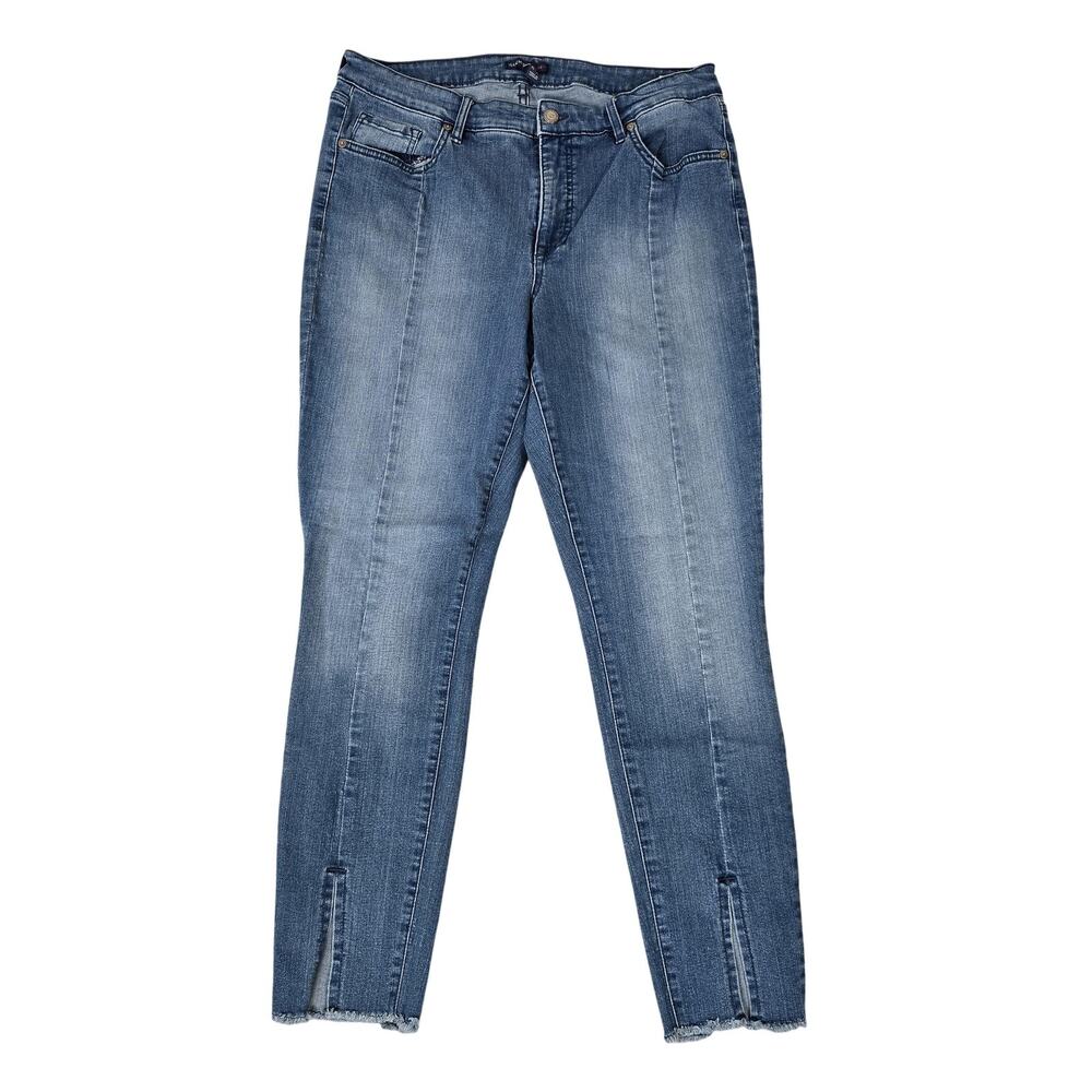 Isaac Mizrahi Jeans Womens 12 Blue Skinny Medium Wash Stretch Slit Hem Classic